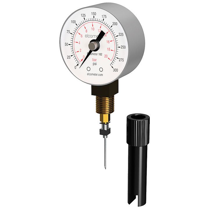 Elcometer 102 - Prístroj na meranie tlaku v hadiciach - pohľad zboku